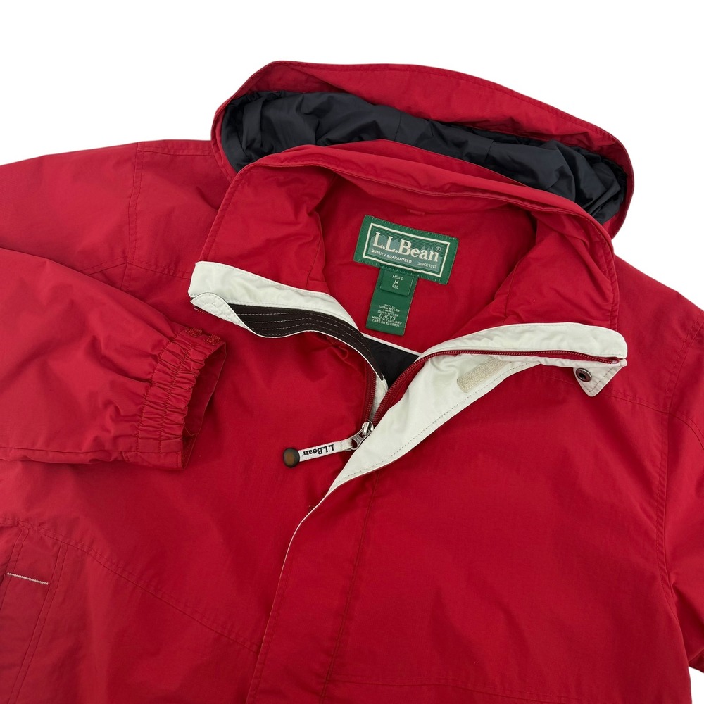 L.L.Bean‎ Mens Red Nylon Windbreaker Jacket Packable Hood Scovill Size M Regular